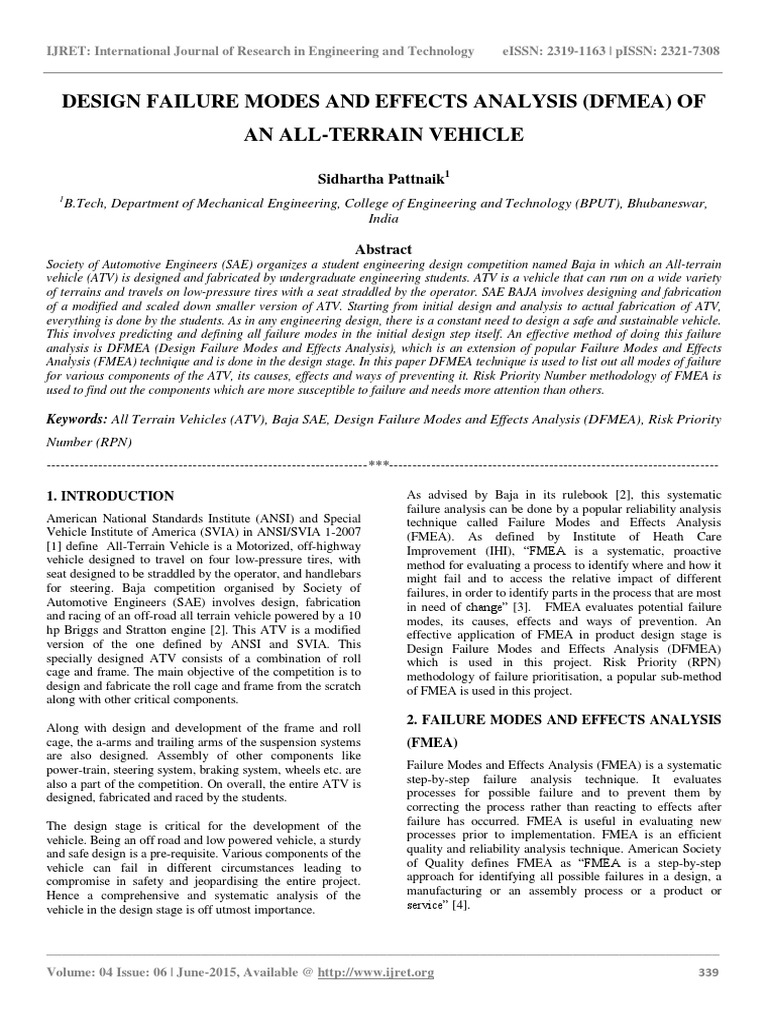 Design Failure Modes and Effects Analysis (Dfmea) of An All-Terrain ...