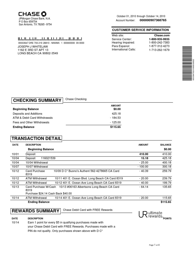 JPMCStatement | Cheque | Debit Card