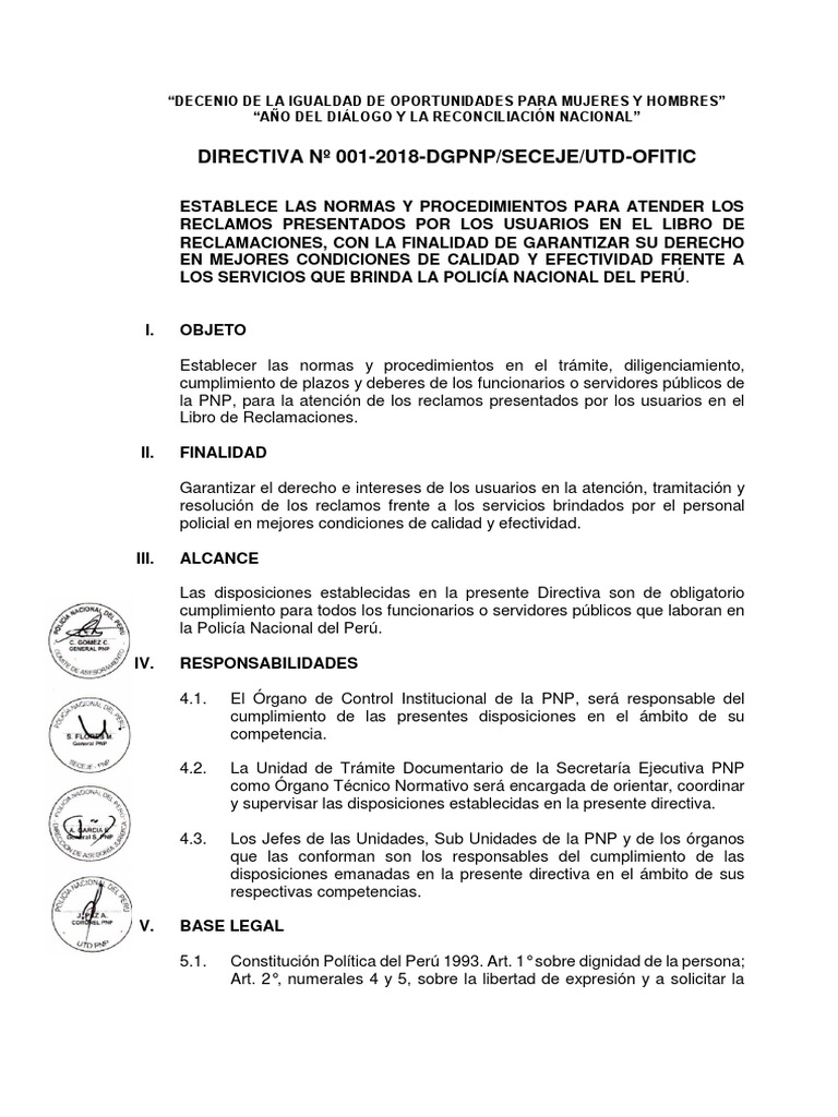 Directiva 01-2018 Del Libro de Reclamaciones PDF | PDF | Protección al ...