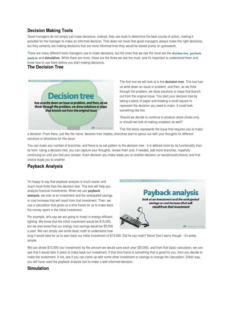 Decision Making Tools Guide | PDF | Decision Making | Simulation