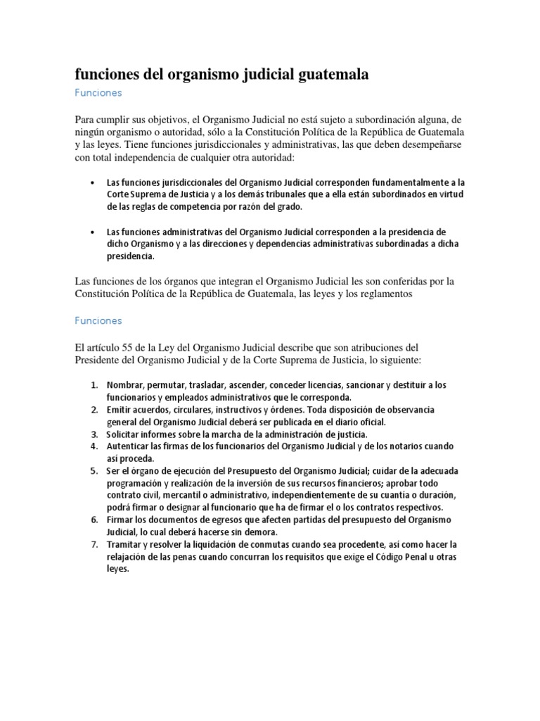 Funciones del Organismo Judicial en Guatemala | PDF