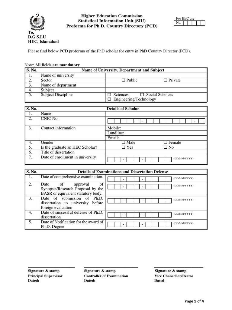 PhD Country Directory Proforma | PDF | Doctor Of Philosophy | Thesis