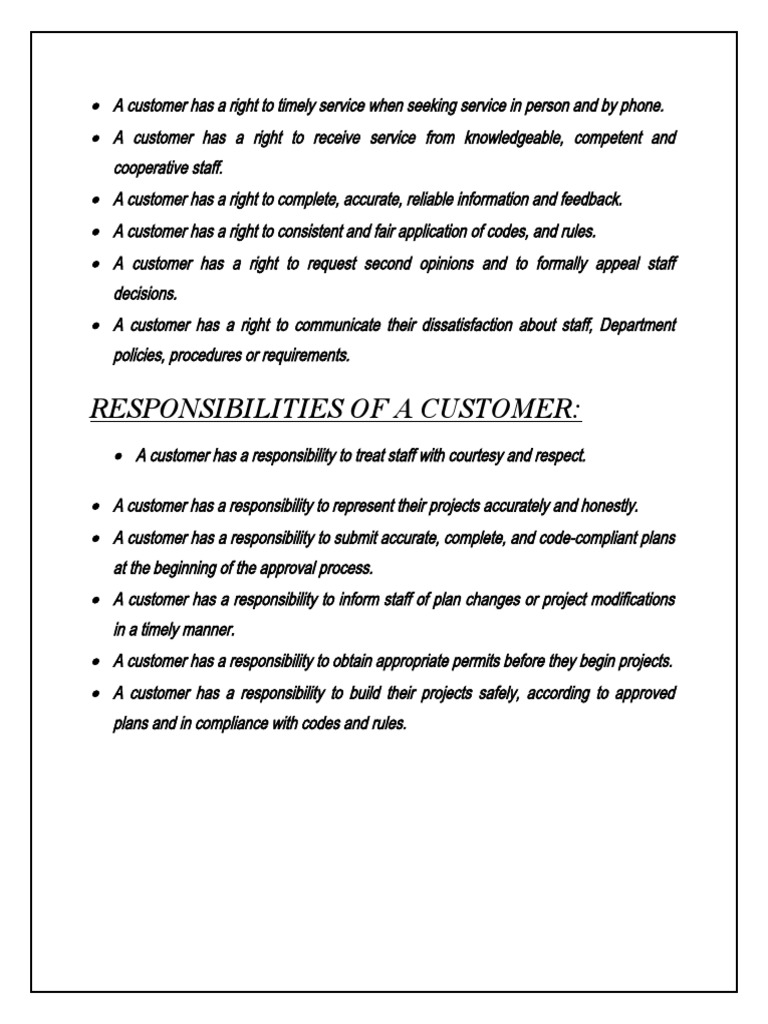 Customer Rights and Responsibilities | PDF