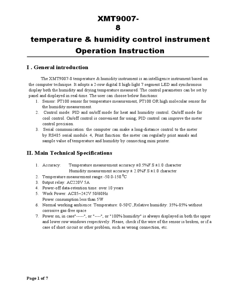 XMT9007-8 Temperature Controller Manual | PDF | Humidity | Sensor