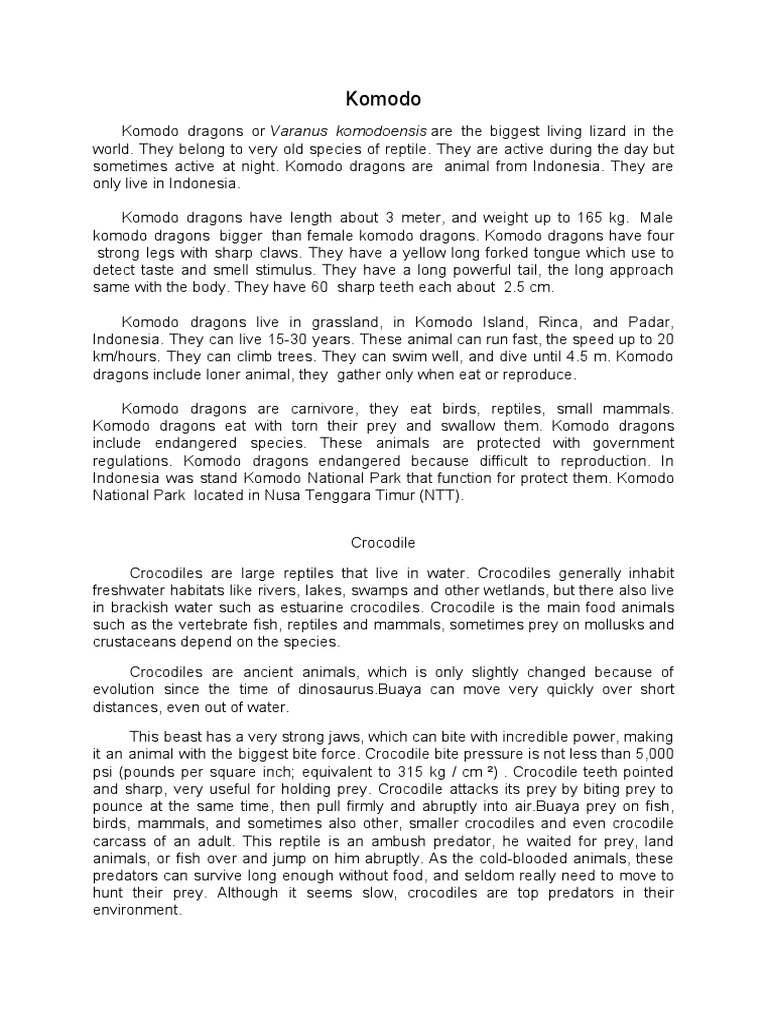 Report Text Reptile Crocodile Komodo Dragon