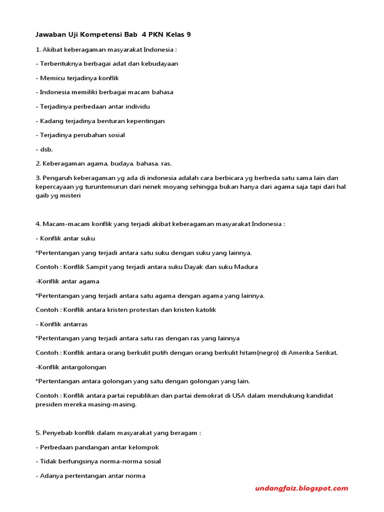 Jawaban Uji Kompetensi Bab 4 Pkn Kelas 9