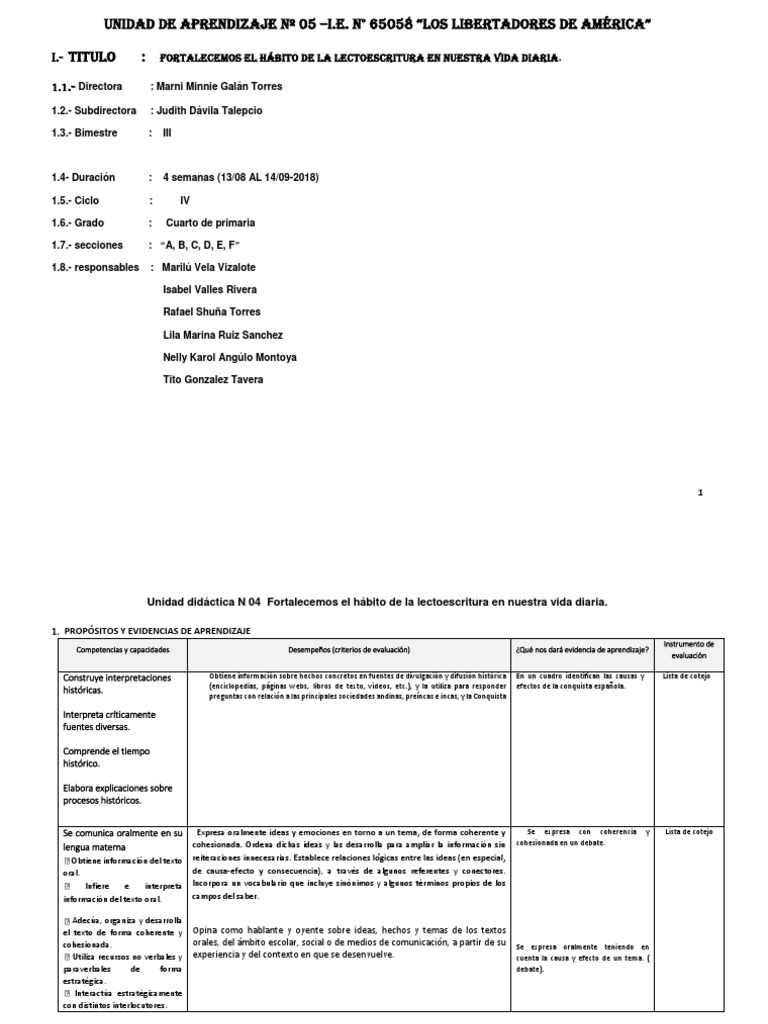 Unidad de Aprendizaje #04 Cuarto Grado | PDF | Medición | Fracción ...