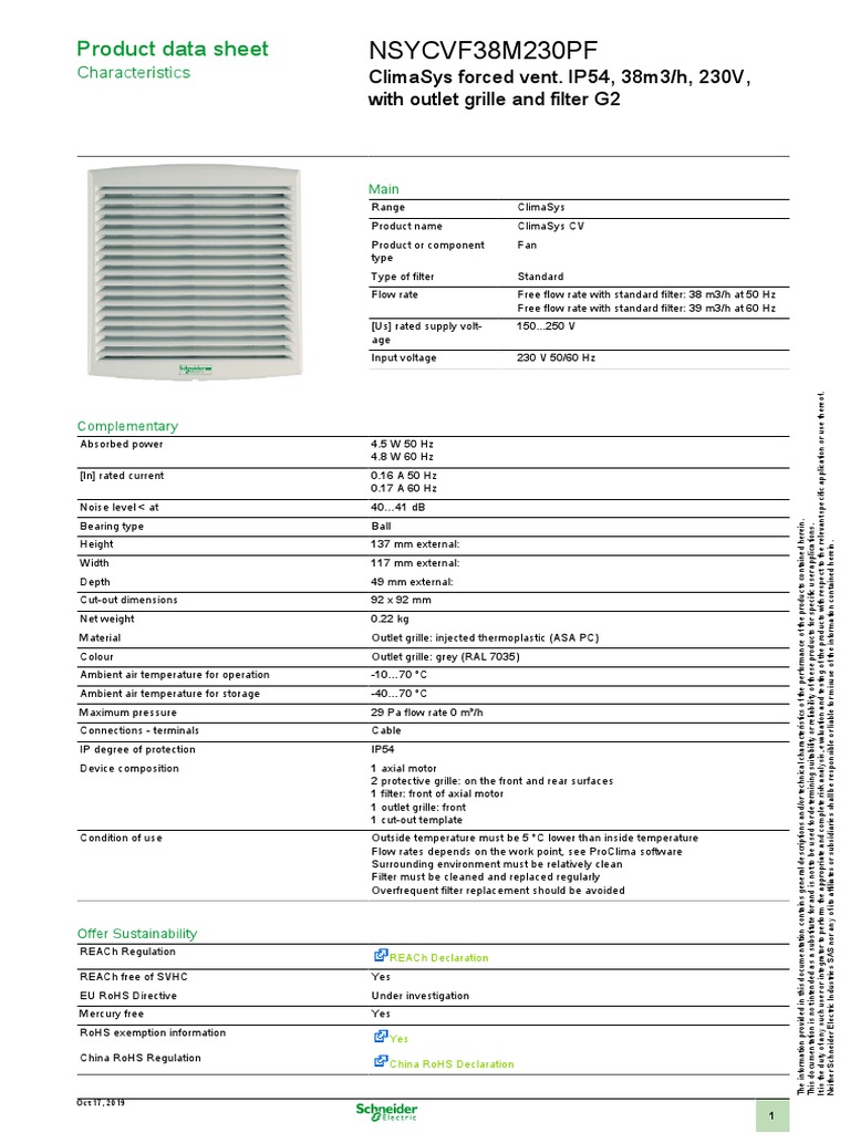 ClimaSys Fan Technical Specs | PDF | Flow Measurement | Electronics