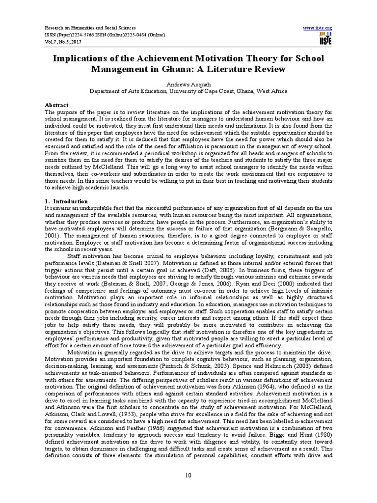 Achievement Motivation in Ghanaian Schools | PDF | Motivation ...