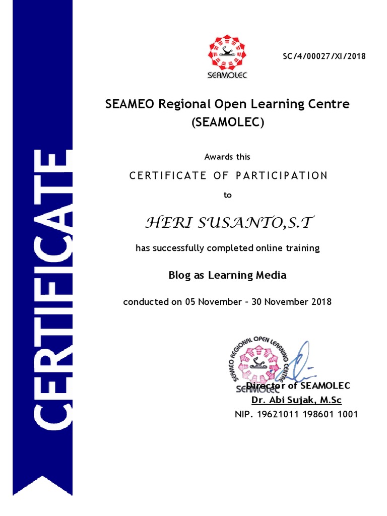 SEAMOLEC Online Training Certificate | PDF | Art | Computers