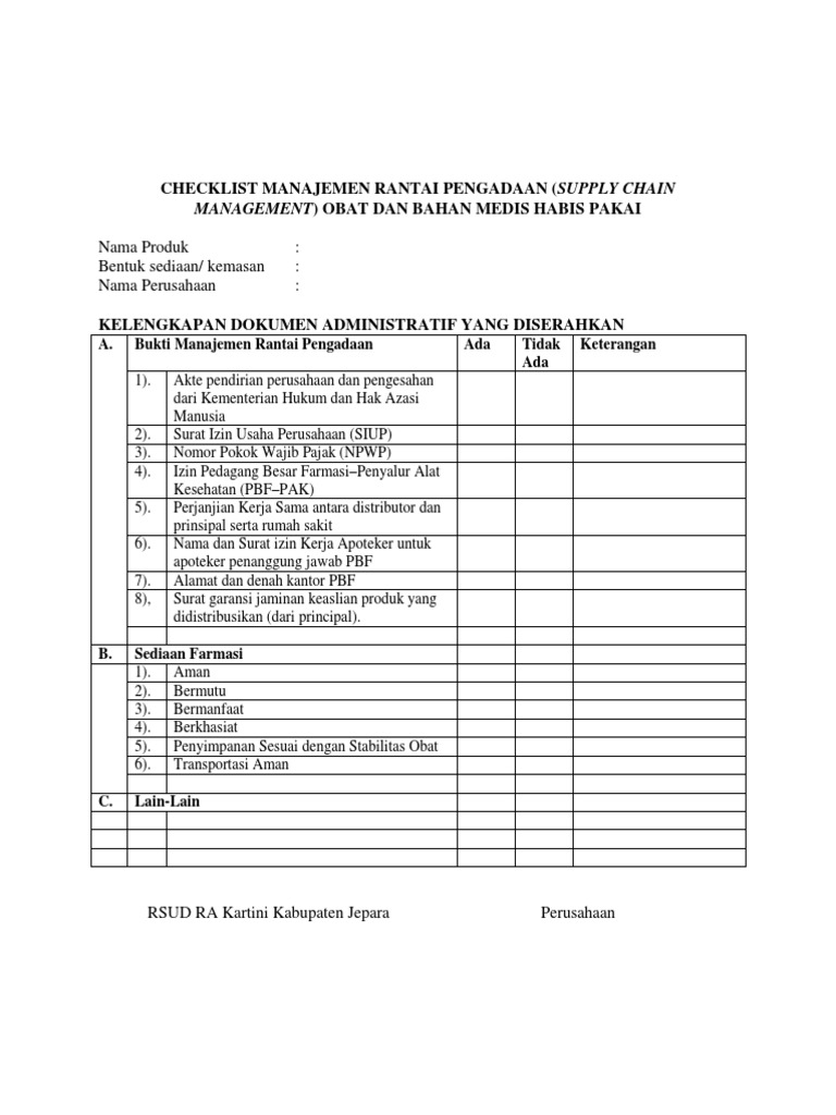 Checklist Manajemen Rantai Pengadaan | PDF