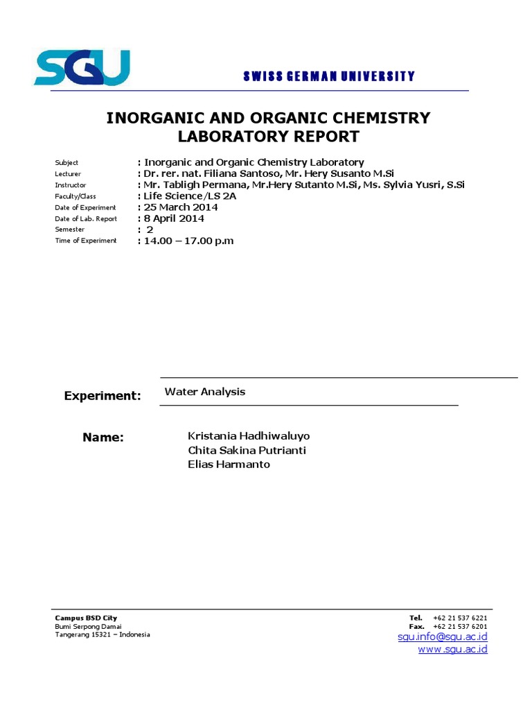 Water Quality Analysis Lab Report | PDF | Solubility | Titration