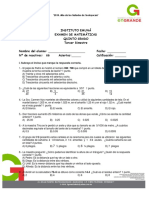 Examen de Matemáticas Tercer Bimestre 2013-2014 Quinto Grado