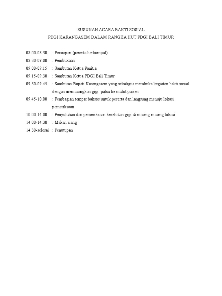 Susunan Acara Bakti Sosial