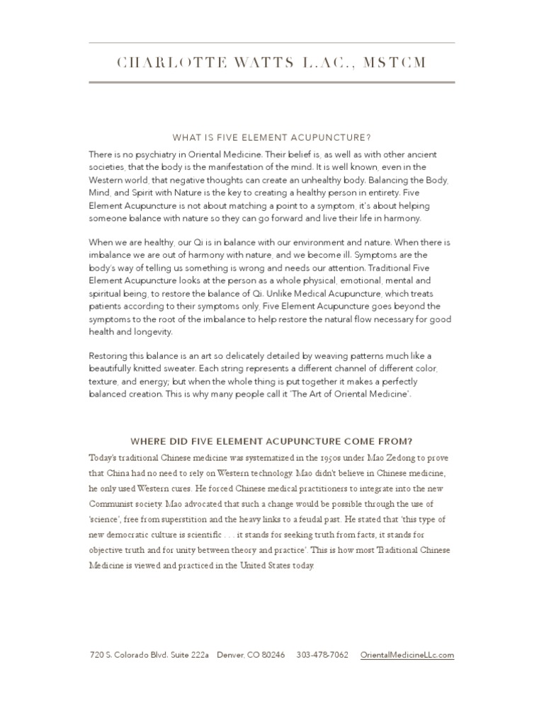 Five Element Acupuncture Explained | PDF | Traditional Chinese Medicine ...