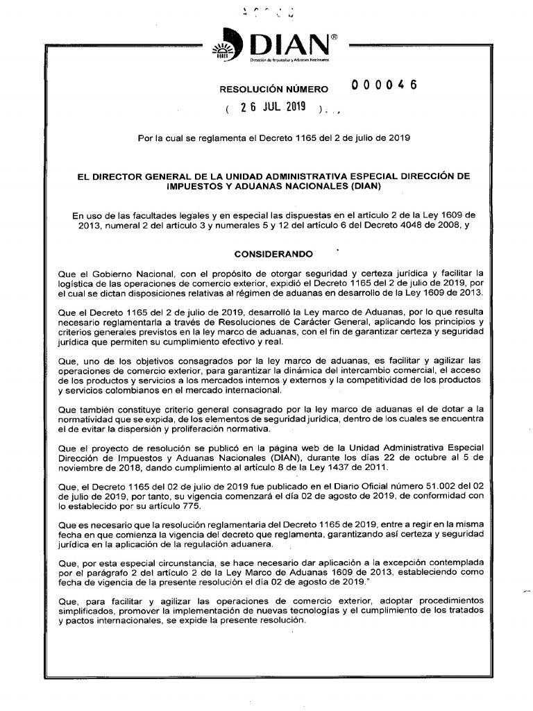 Resolucion 0046 | PDF | aduana | Seguro