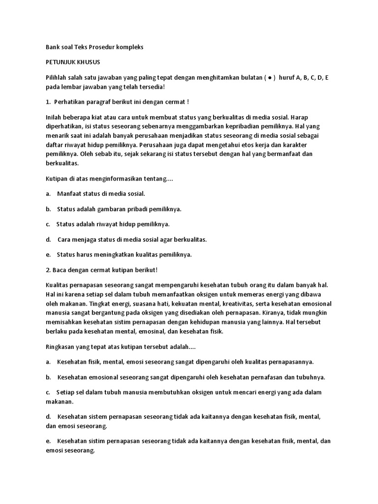 Bank Soal Teks Prosedur Kompleks B Ind Mj 2019 Pdf