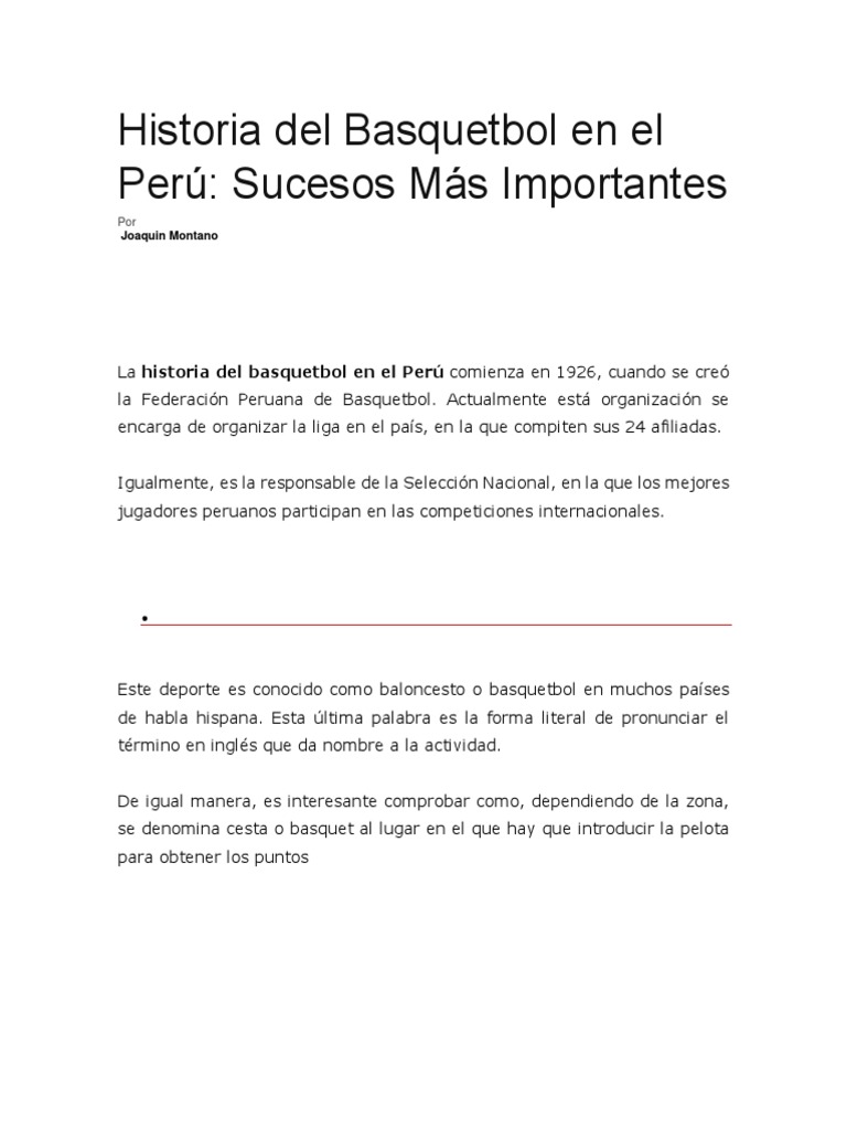 Historia Del Basquetbol en El Perú | PDF