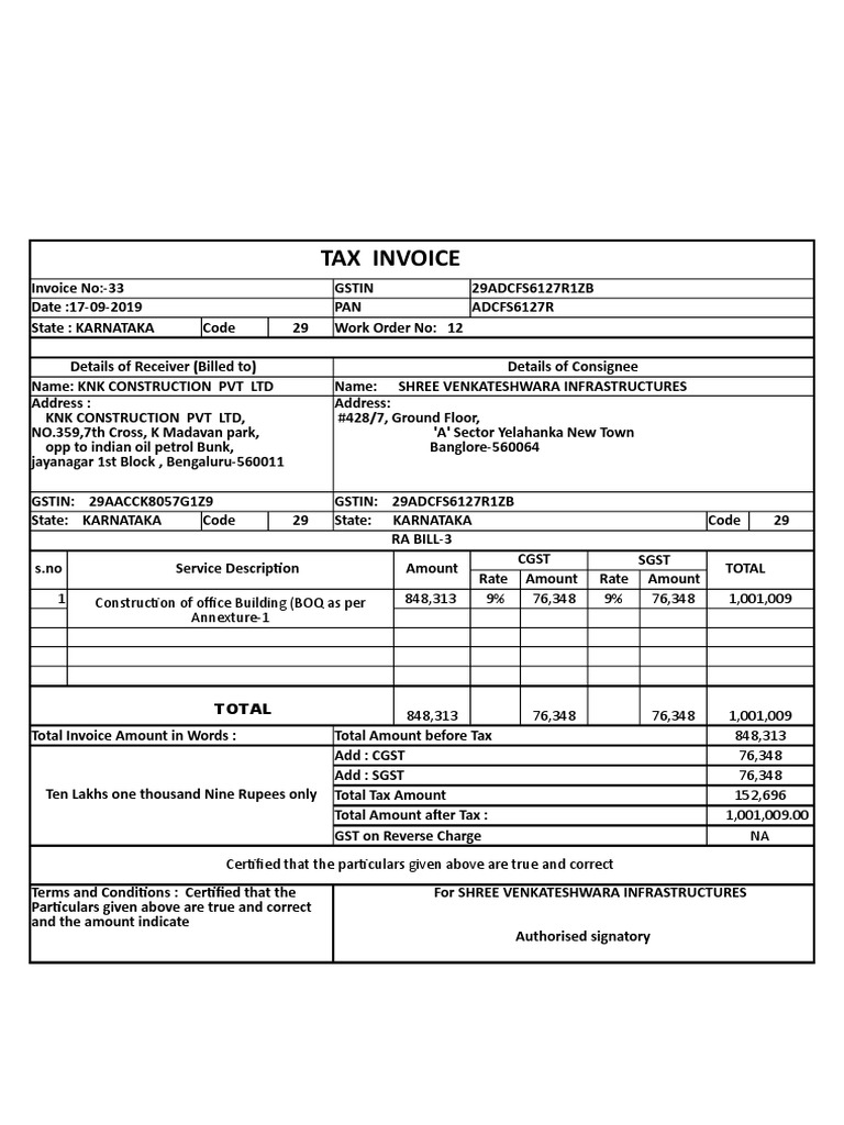 RA Bill Format for Construction Invoice | PDF | Concrete | Economic Sectors