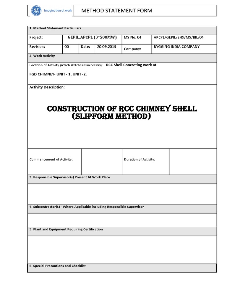 RCC Chimney Shell Construction Method | PDF | Concrete | Pipe (Fluid ...