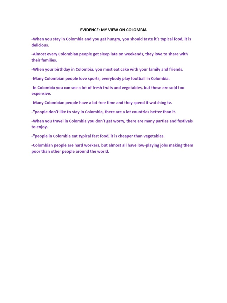 EVIDENCE My View On Colombia | PDF | Cooking, Food & Wine | Foreign ...
