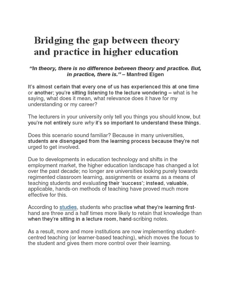 Bridging Theory and Practice in Education | PDF | Competition | Learning