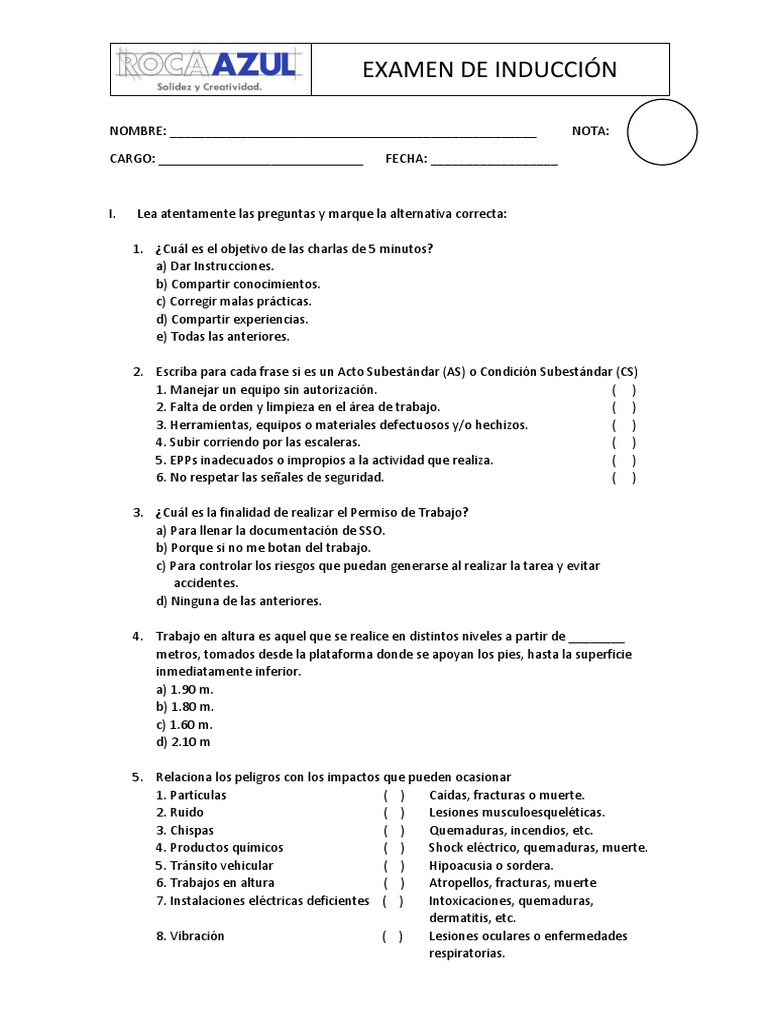 Examen De Inducción Pdf Bienestar Medicina