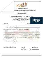 Activity Certificate: Machine Tool Technology