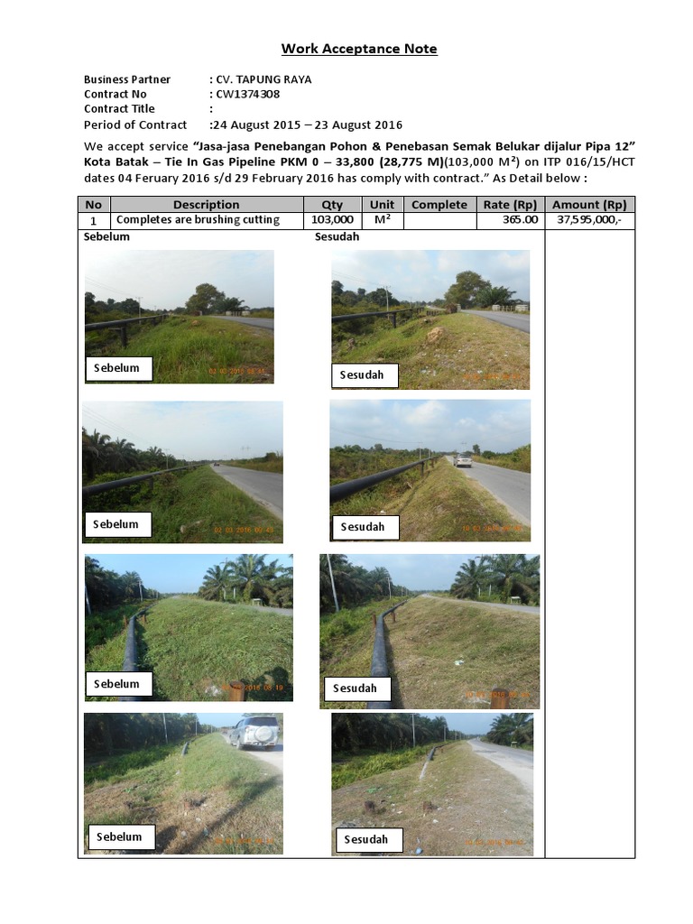Work Acceptance for Tree Cutting Services | PDF
