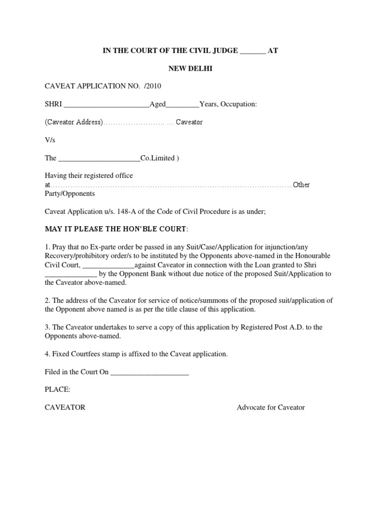 Caveat Application Format for Civil Court | PDF | Law