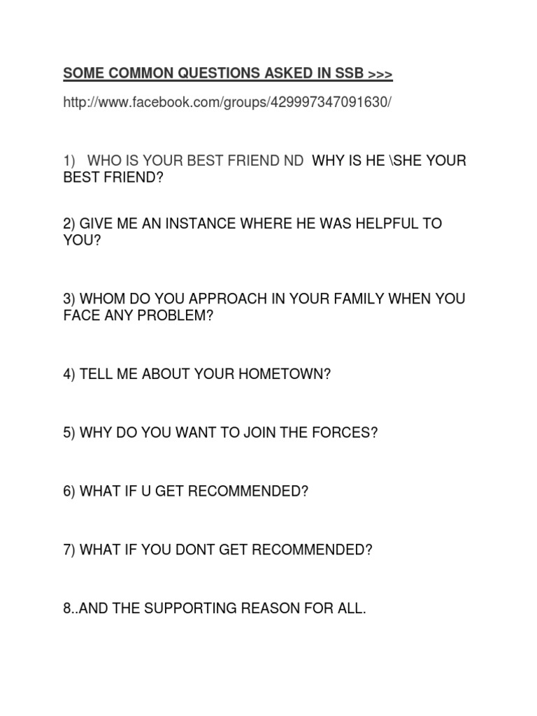 Common SSB Interview Questions | PDF