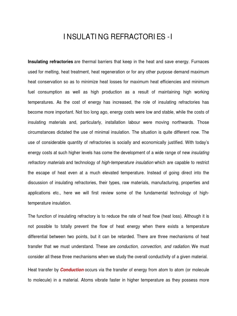 Insulating Refractories Overview | PDF | Building Insulation | Heat ...