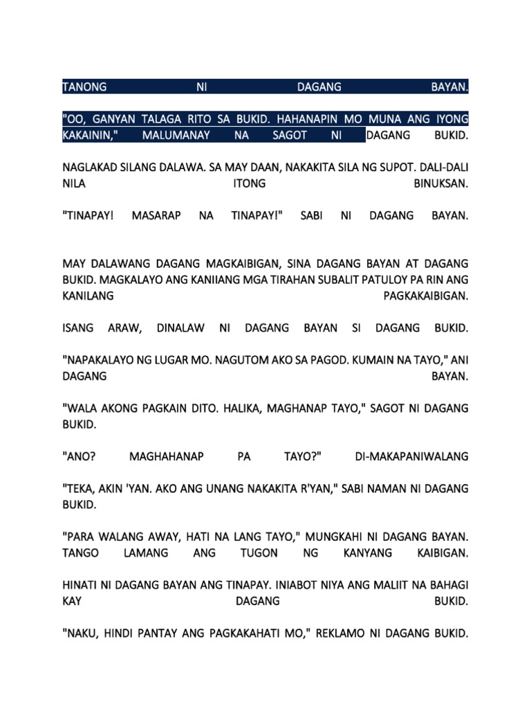 Si Dagang Bayan At Si Dagang Bukid Pdf