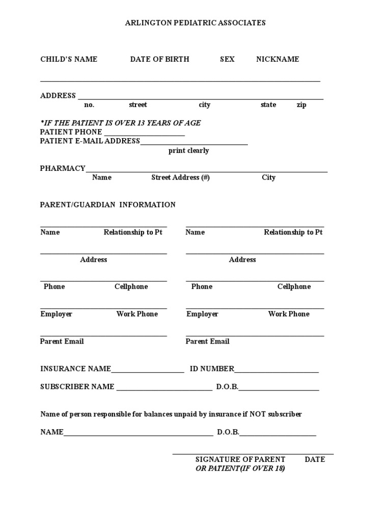 Arlington Pediatric Associates Form | PDF