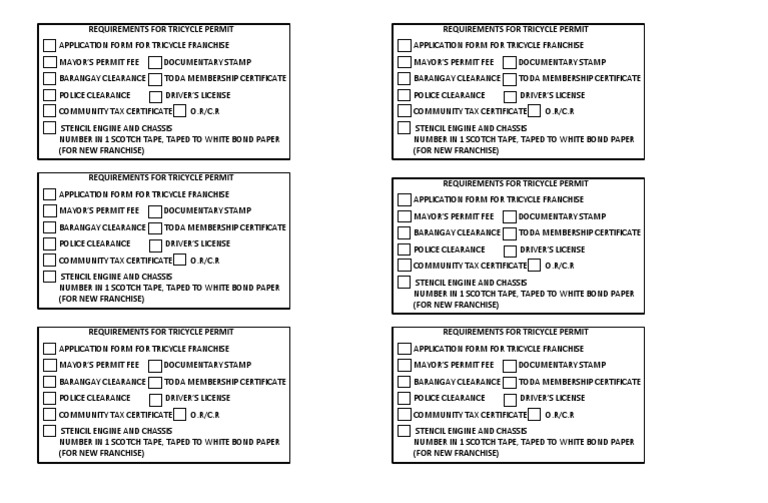 Requirements for Tricycle Permit Fee Vehicles