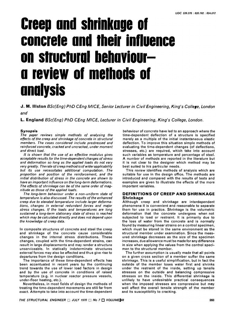 Creep and Shrinkage of Concrete and Their Influence On Structural ...
