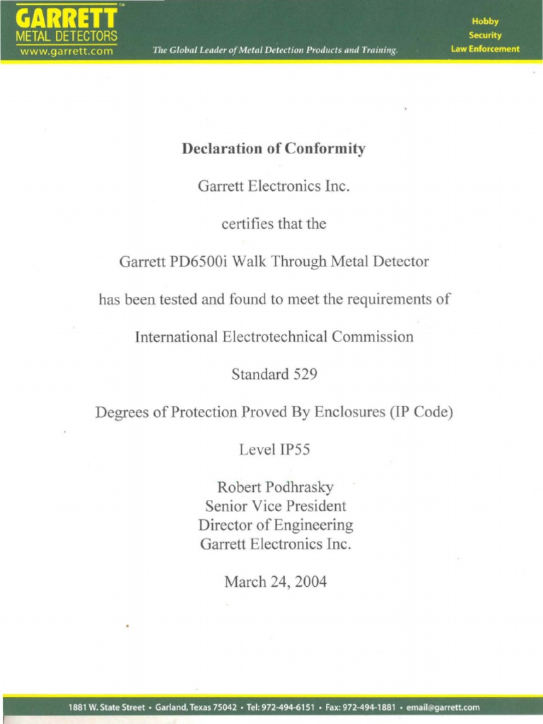 Garrett PD6500i IP55 Certification | PDF