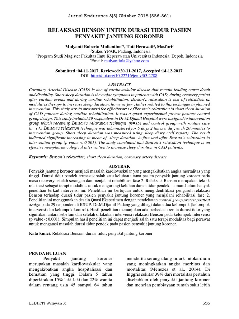 Relaksasi Benson Untuk Durasi Tidur Pasien Penyakit Jantung Koroner PDF Relaxation