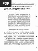 Decentralized Democratic Government Under The Local Government Code: A Governmental Perspective (Alex B. Brillantes, JR.)