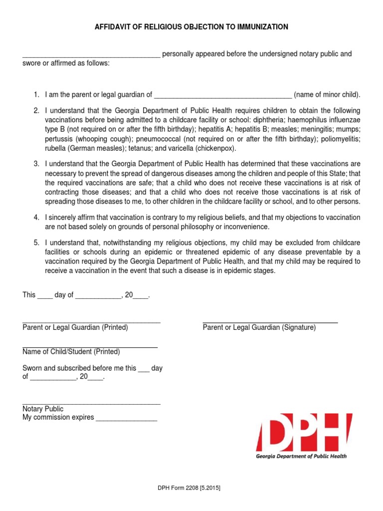 Georgia Immunization Exemption Affidavit | PDF | Science & Mathematics
