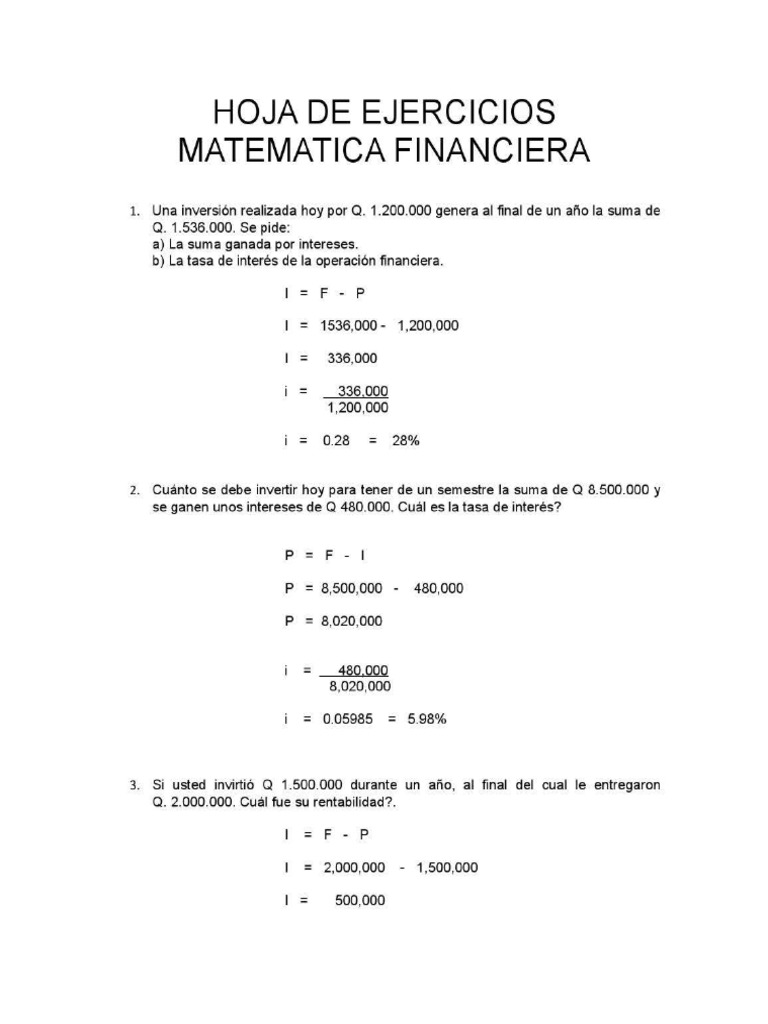 Ejercicios de Matemática Financiera | Finanzas Matemáticas | Interés