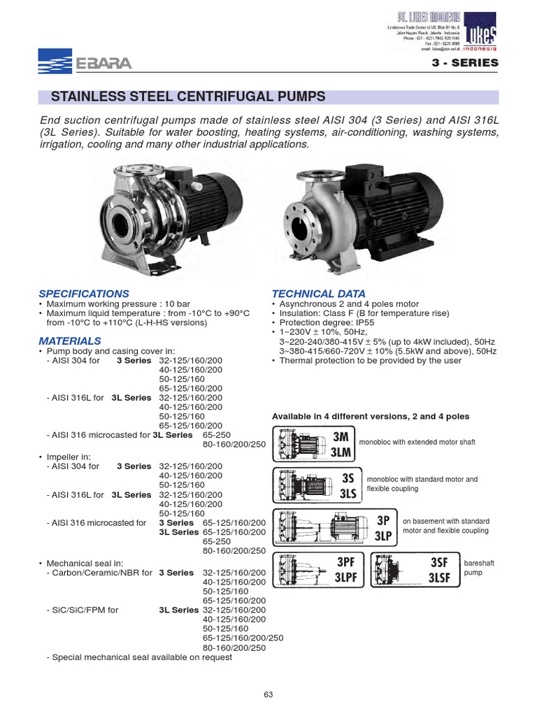 Ebara Stainless Steel Centrifugal Pumps | PDF | Pump | Stainless Steel