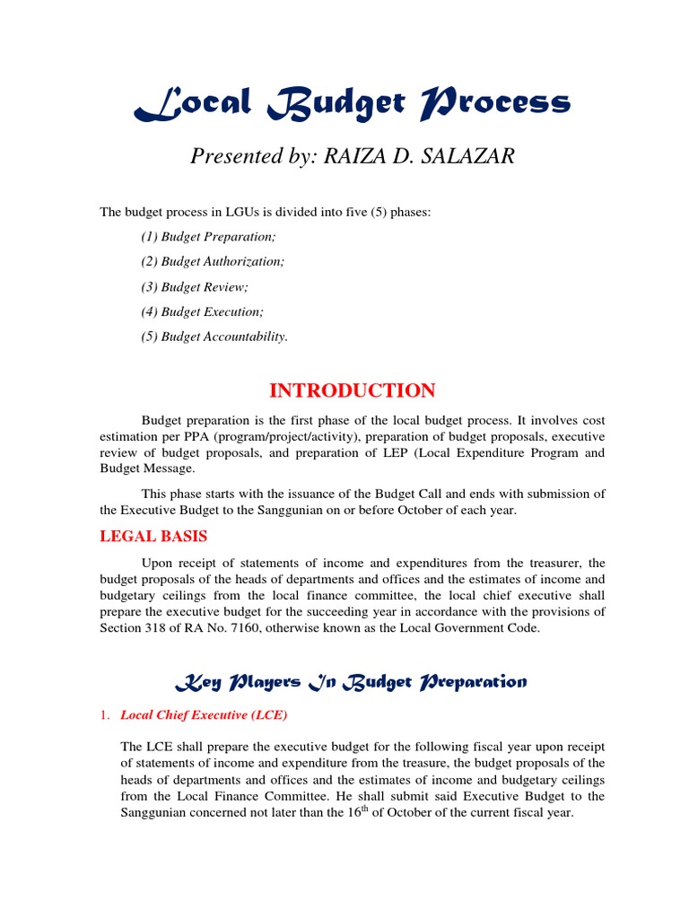 Local Budget Process Overview | PDF | Veto | Budget