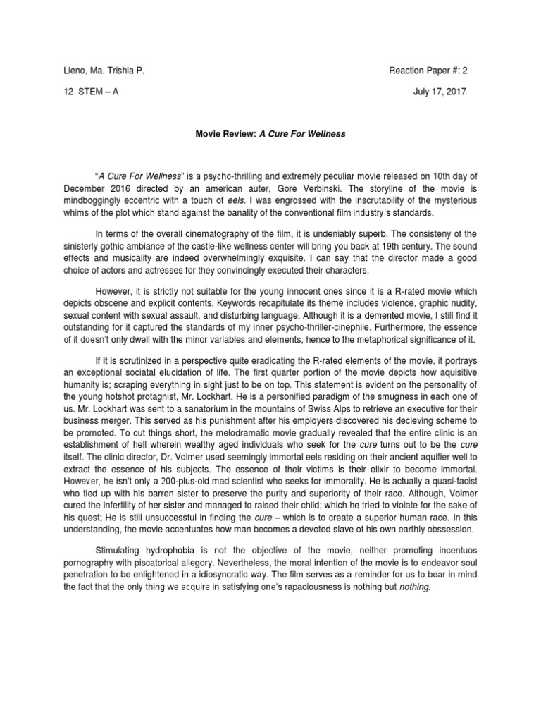 Movie Review For A Cure For Wellness PDF