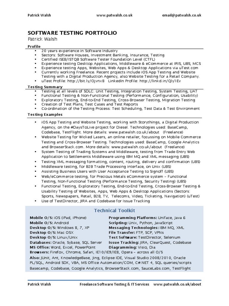 Freelance Software Testing Portfolio | PDF | Software Testing ...