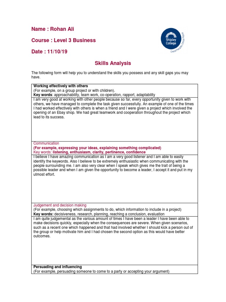 04 Skills Analysis | PDF | Leadership | Motivation