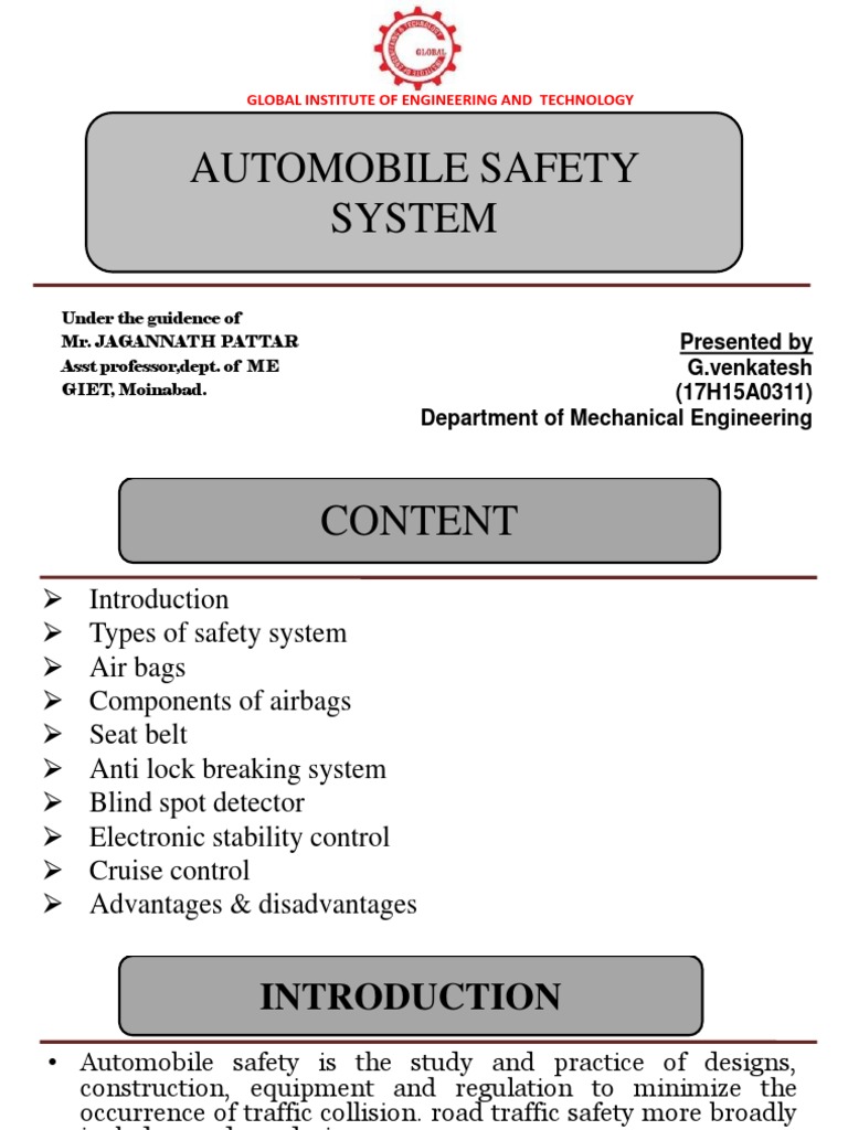 Automobile Safety System Global Institute of Engineering and