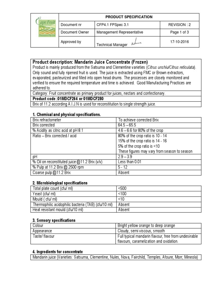 Mandarin Juice Concentrate PDF Juice Diet & Nutrition