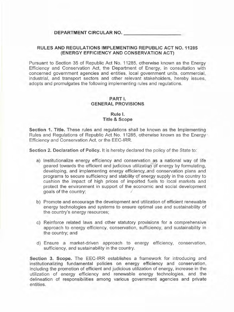 Implementing Rules for RA 11285 | PDF | Energy Conservation | Energy ...