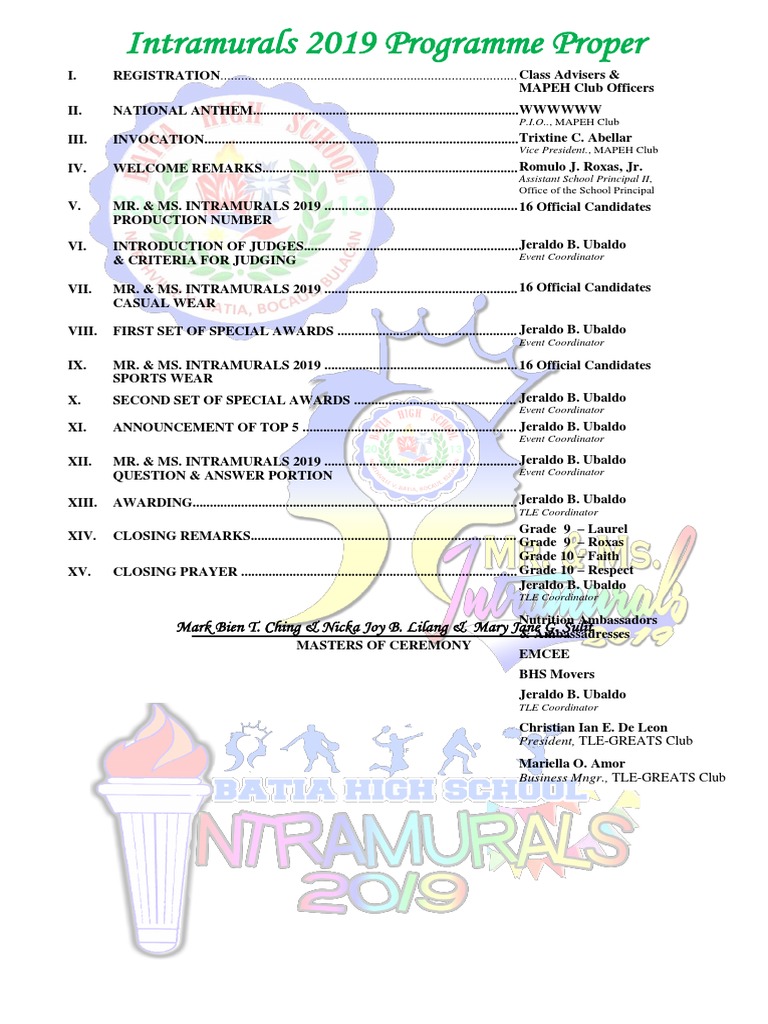 Intramurals 2019 Event Program | PDF
